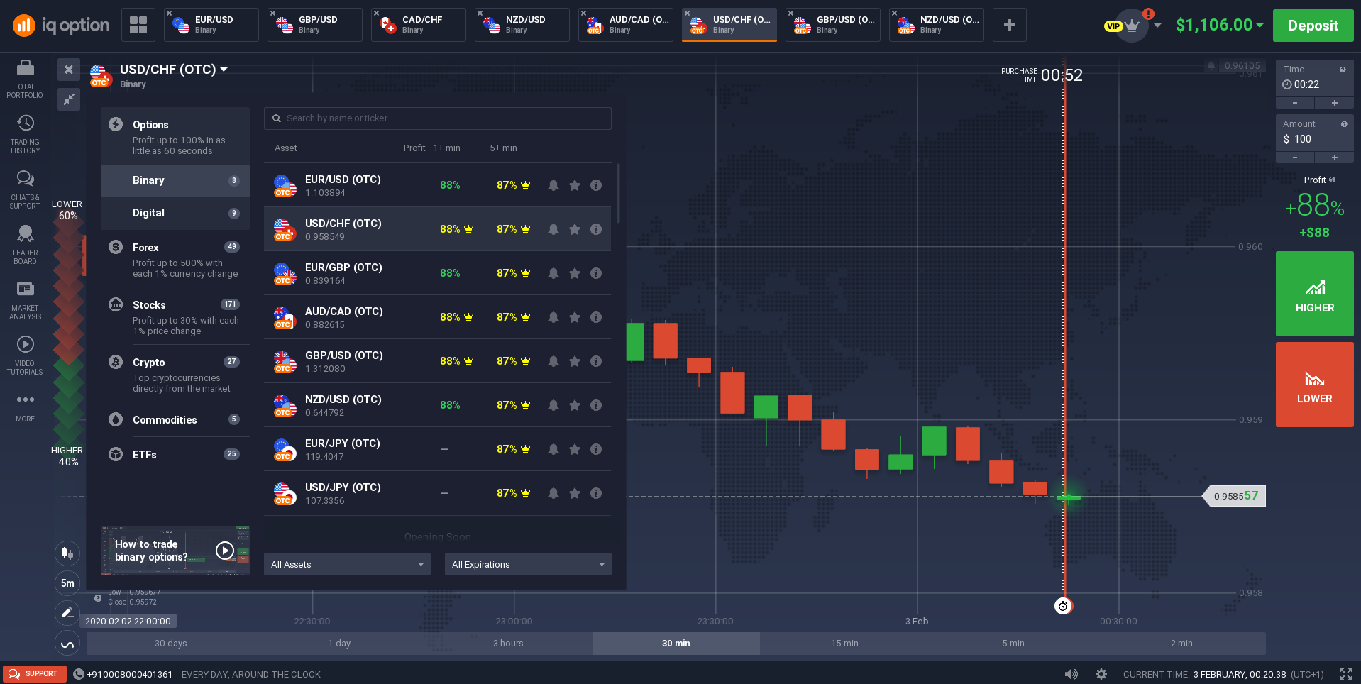 IQ Option kereskedési platform képernyőkép