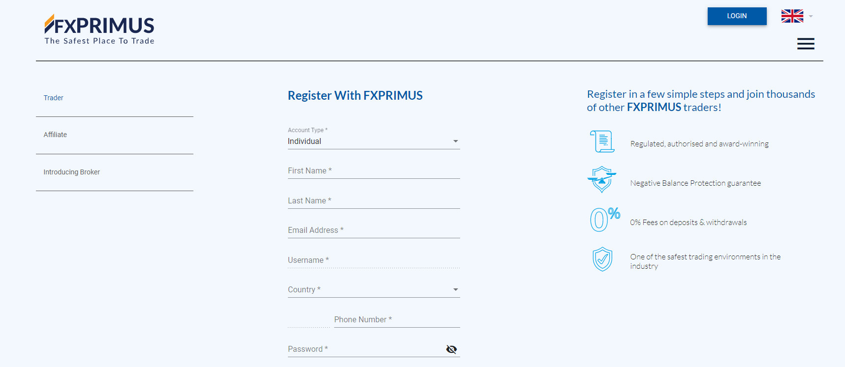 Register your free account with FXPRIMUS
